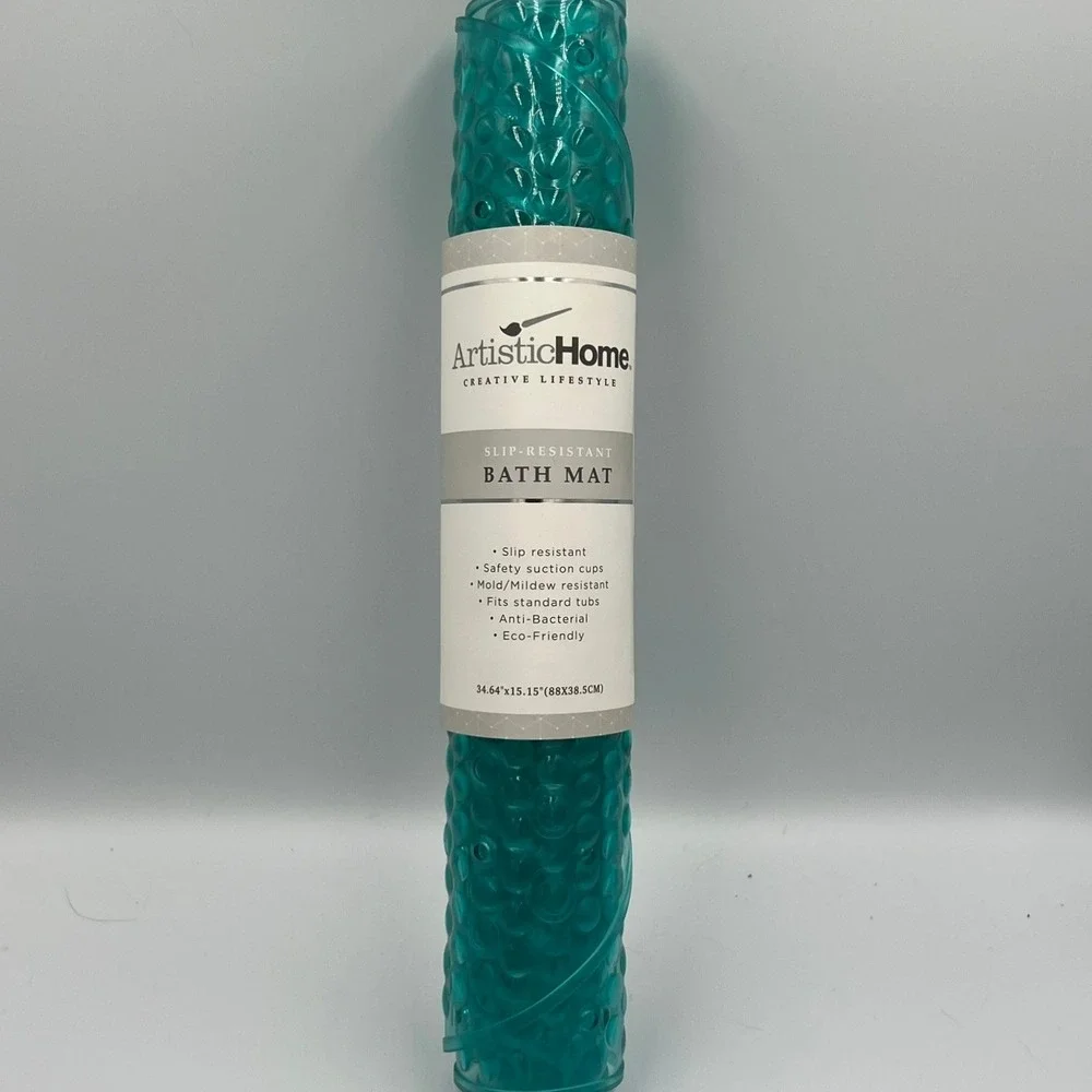 Artistic Home Bath Mat Unisex OS Teal Brand New Slip Resistant Suction Cups